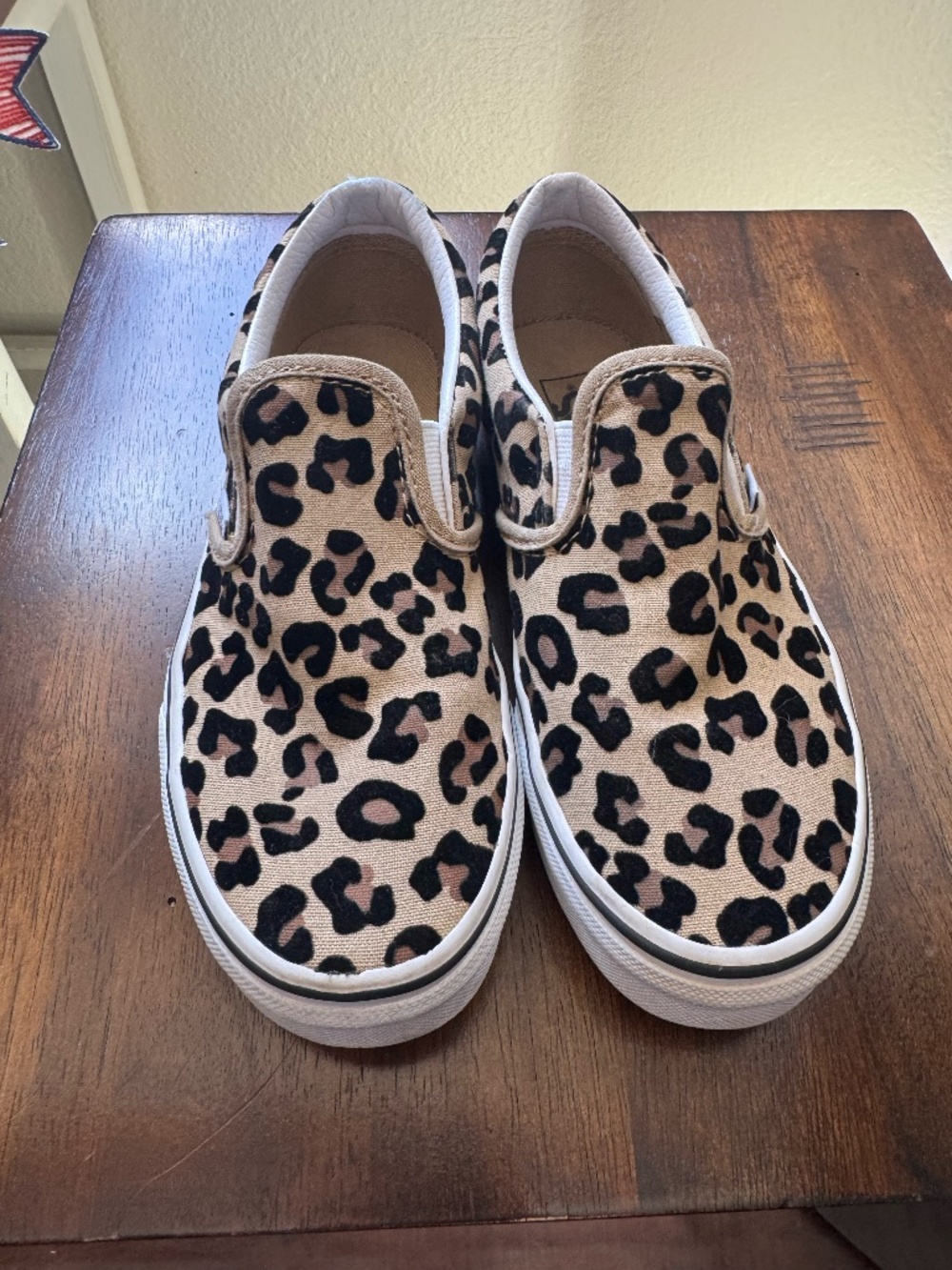 Girls Leopard Print Low Top Vans, Gently Used, Size Size 3 Girls,